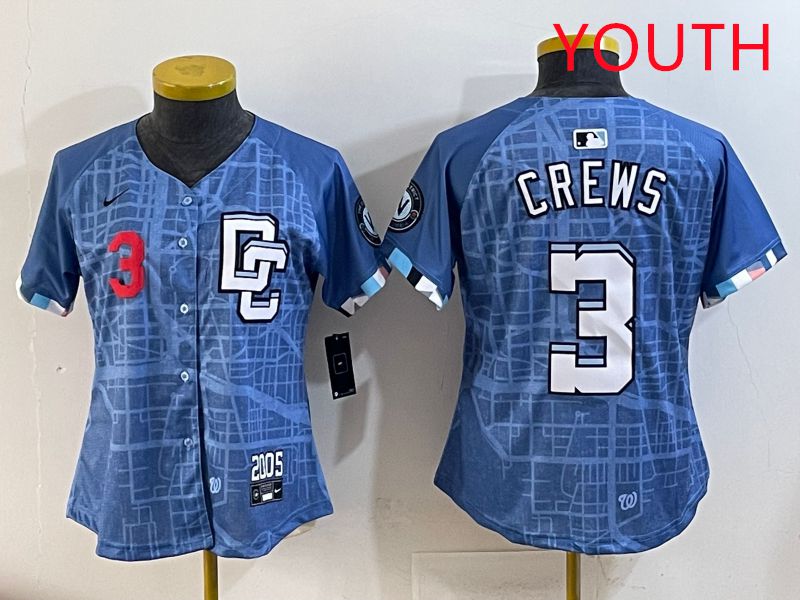 Youth Washington Nationals #3 Crews Blue Joint Name 2025 Nike MLB Jersey style 2